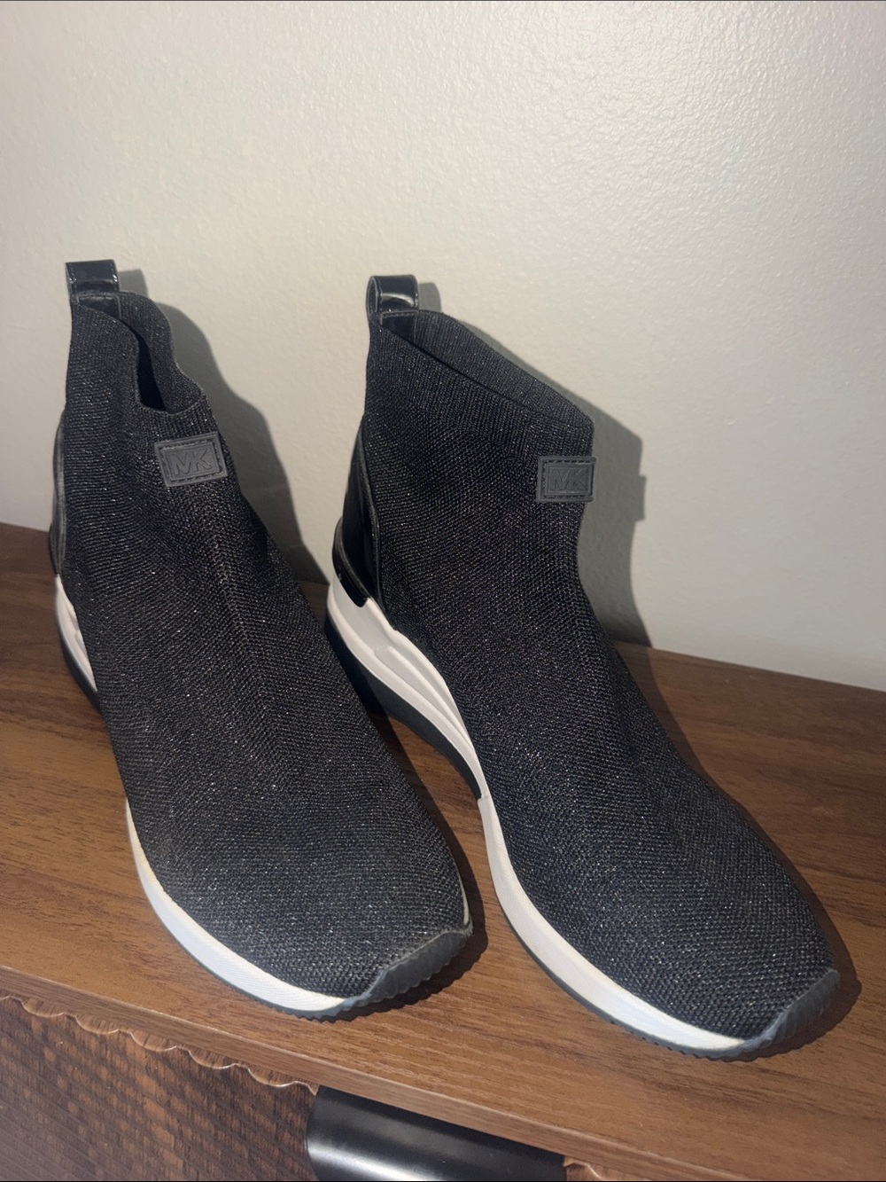 Michael Kors Black Knit Slip-On Wedge Sneakers